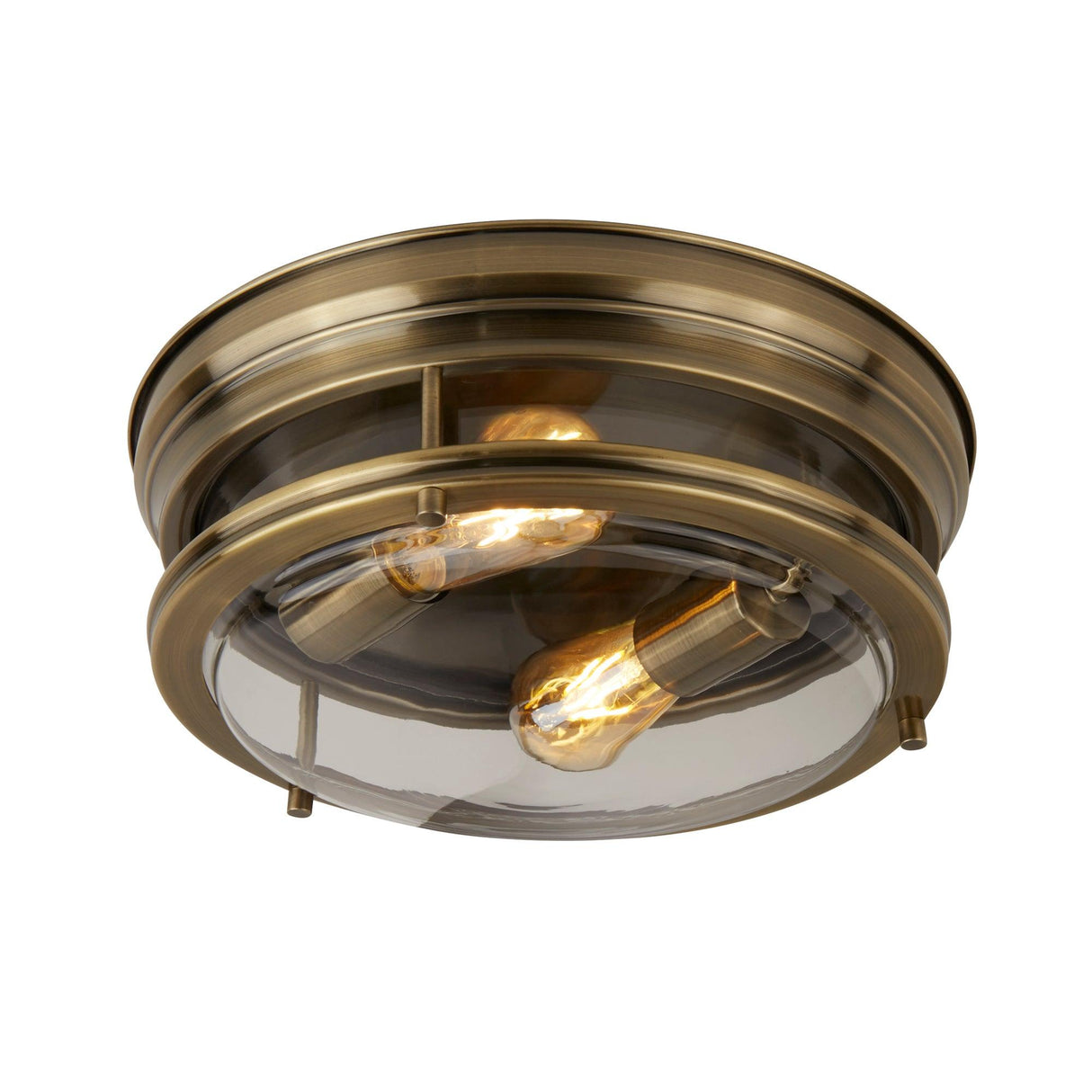 Searchlight - 5182AB - Searchlight Glasgow 2Lt Flush - Antique Brass Metal & Clear Glass Search Light Part Number 5182AB