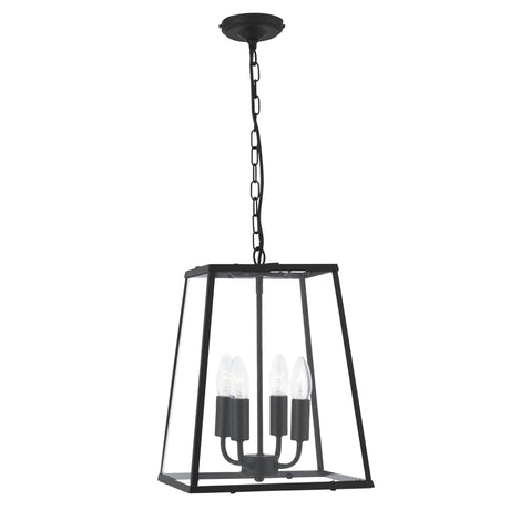 Searchlight - 5614BK - Searchlight Lantern Noir 4Lt Pendant - Black Metal & Clear Glass Search Light Part Number 5614BK