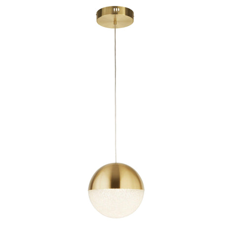 Searchlight - 5881SB - Searchlight Marbles LED Pendant - Satin Brass Metal & Crushed Ice Shade Search Light Part Number 5881SB