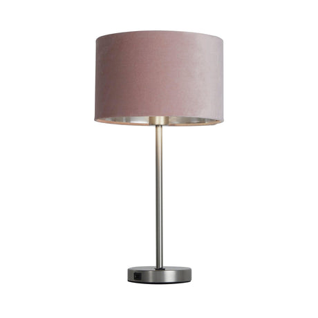 Searchlight - 58911PI - Searchlight Finn USB Table Lamp - Satin Nickel Metal & Pink Velvet Shade Search Light Part Number 58911PI