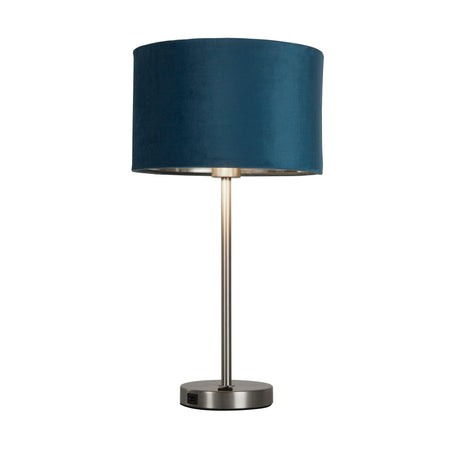 Searchlight - 58911TE - Searchlight Finn USB Table Lamp - Satin Nickel Metal & Teal Velvet Shade Search Light Part Number 58911TE