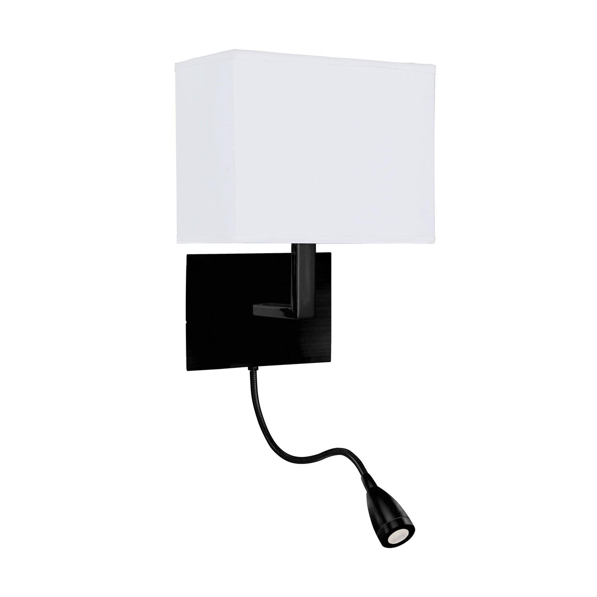 Searchlight - 6519BK - Searchlight Hotel Wall Light - Matt Black Metal & White Fabric Shade Search Light Part Number 6519BK