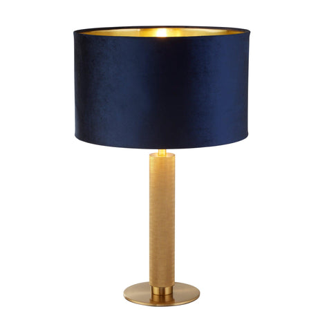 Searchlight - 65721AZ - Searchlight London Table Lamp - Knurled Brass & Navy Velvet Shade Search Light Part Number 65721AZ