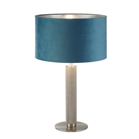 Searchlight - 65721TE - Searchlight London Table Lamp - Knurled Satin Silver & Teal Velvet Shade Search Light Part Number 65721TE