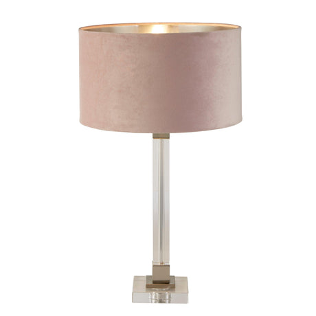 Searchlight - 67521PI - Searchlight Scarborough Table Lamp- Crystal, Satin Nickel & Pink Velvet Search Light Part Number 67521PI