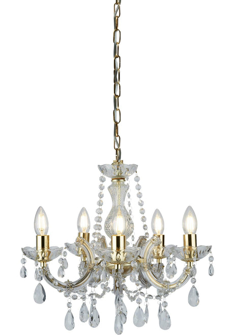 Searchlight - 699-5 - Searchlight Marie Therese 5Lt Pendant - Polished Brass & Clear Crystal Search Light Part Number 699-5