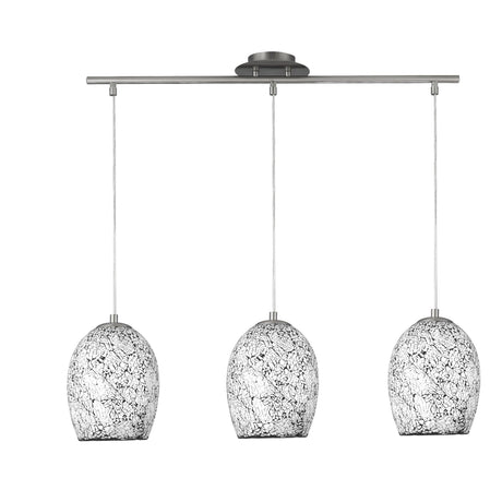 Searchlight - 8069-3WH - Searchlight Crackle 3Lt Pendant - Satin Silver & Crackled White Glass Search Light Part Number 8069-3WH