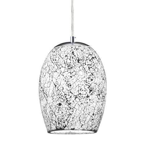 Searchlight - 8069WH - Searchlight Crackle Pendant - Satin Silver & Crackled White Glass Search Light Part Number 8069WH