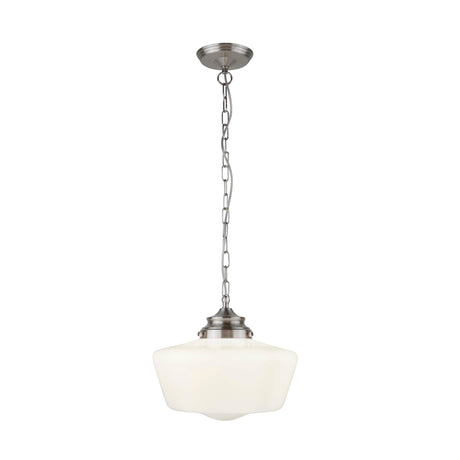 Searchlight - 8071-1SS - Searchlight School House Pendant - Satin Silver Metal & Opal Glass Search Light Part Number 8071-1SS