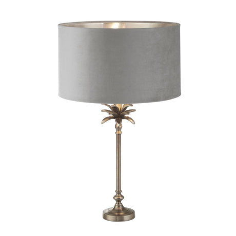 Searchlight - 81210GY - Searchlight Palm Table Lamp - Antique Nickel Metal & Grey Velvet Shade Search Light Part Number 81210GY