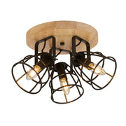 Searchlight - 81698-3BK - Searchlight Vision 3Lt Round Ceiling Light - Matt Black Metal & Wood Search Light Part Number 81698-3BK