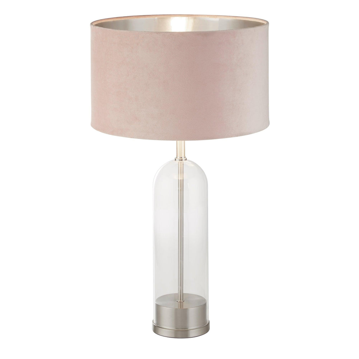 Searchlight - 81713PI - Searchlight Oxford Table Lamp - Glass, Satin Nickel & Pink Velvet Shade Search Light Part Number 81713PI