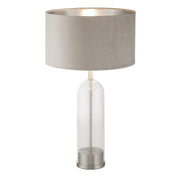 Searchlight - 81713TA - Searchlight Oxford Table Lamp - Glass, Satin Nickel & Taupe Velvet Shade Search Light Part Number 81713TA