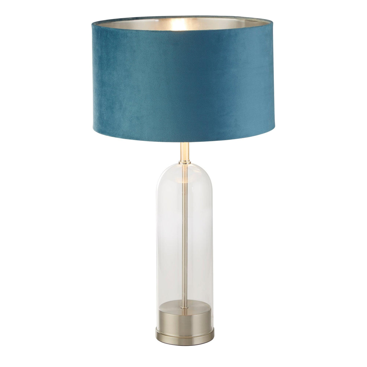 Searchlight - 81713TE - Searchlight Oxford Table Lamp - Glass, Satin Nickel & Teal Velvet Shade Search Light Part Number 81713TE