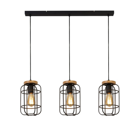 Searchlight - 81953-3BK - Searchlight Vision 3Lt Bar Pendant - Matt Black Metal & Wood Search Light Part Number 81953-3BK