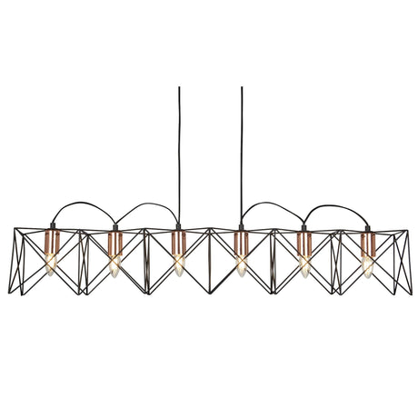 Searchlight - 8416-6BK - Searchlight Anthea 6Lt Metal Pendant - Black Metal & Copper Search Light Part Number 8416-6BK