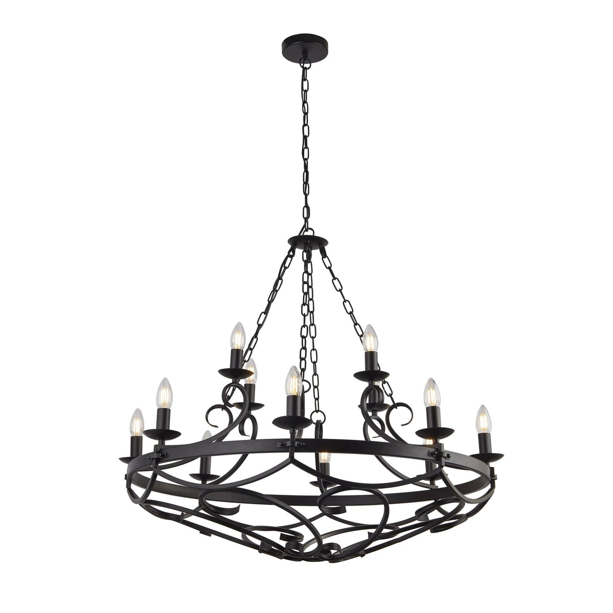 Searchlight - 8912-12BK - Searchlight Cartwheel III 12Lt Pendant - Black Wrought Iron Search Light Part Number 8912-12BK