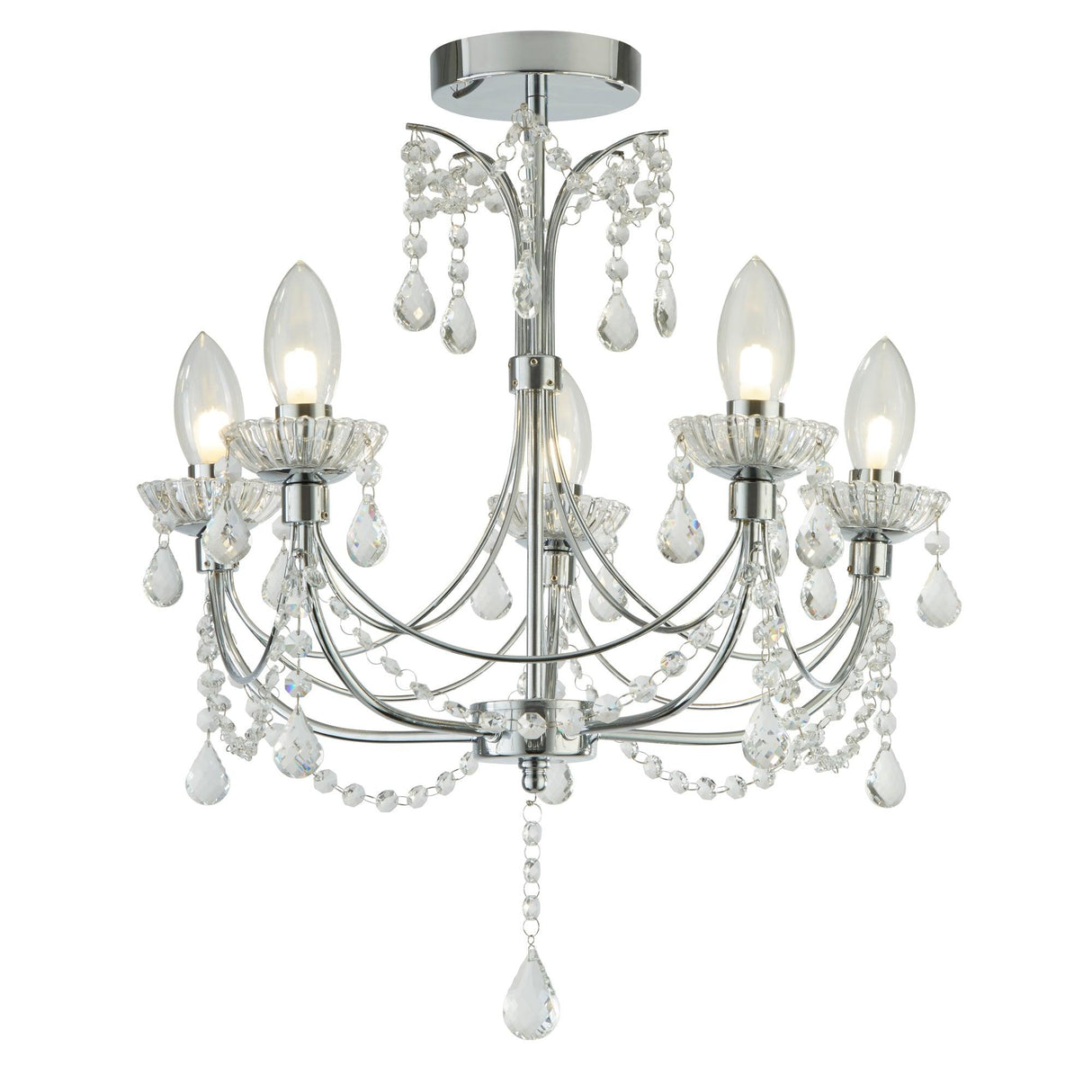 Searchlight - 9037-5CC - Searchlight Autumn 5Lt Chandelier - Chrome Metal & Clear Crystal Search Light Part Number 9037-5CC