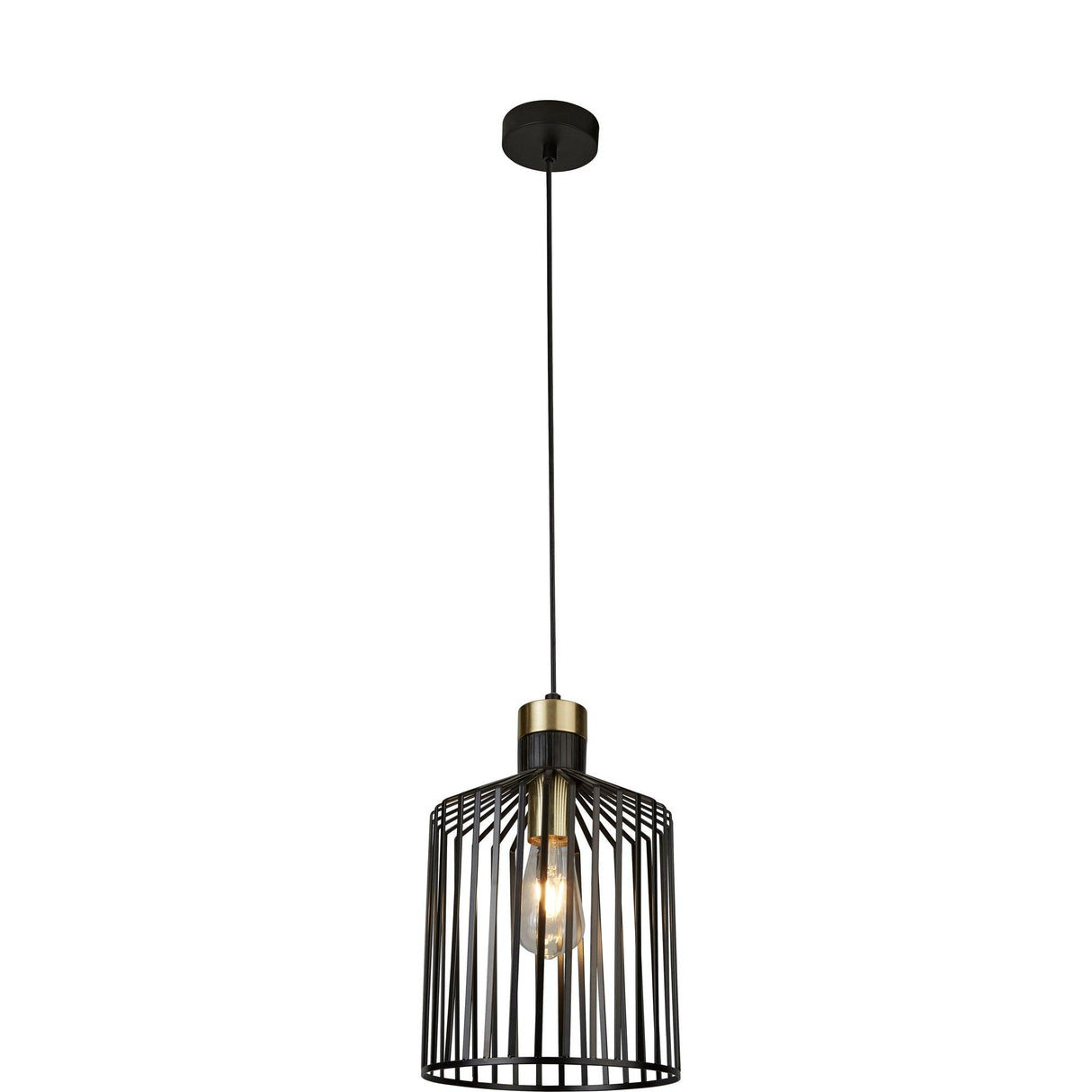 Searchlight - 9413BK - Searchlight Bird Cage Pendant - Black & Satin Brass Metal Search Light Part Number 9413BK