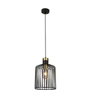 Searchlight - 9413BK - Searchlight Bird Cage Pendant - Black & Satin Brass Metal Search Light Part Number 9413BK