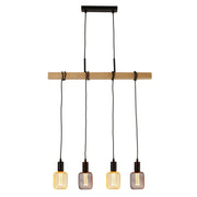 Searchlight - 95041-4BR - Searchlight Woody 4Lt Bar Pendant - Natural Wood & Black Metal Search Light Part Number 95041-4BR