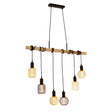 Searchlight - 95041-6BR - Searchlight Woody 6Lt Bar Pendant - Natural Wood & Black Metal Search Light Part Number 95041-6BR