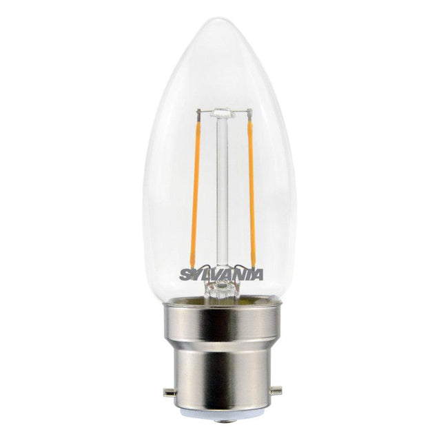 Sylvania - FL-CP-LCND2.5BCCVWW SLI - Sylvania LED Filament Sylvania Retro LED Candle 2.5W (25W eq.) BC Clear Very Warm White Part Number = 0029370