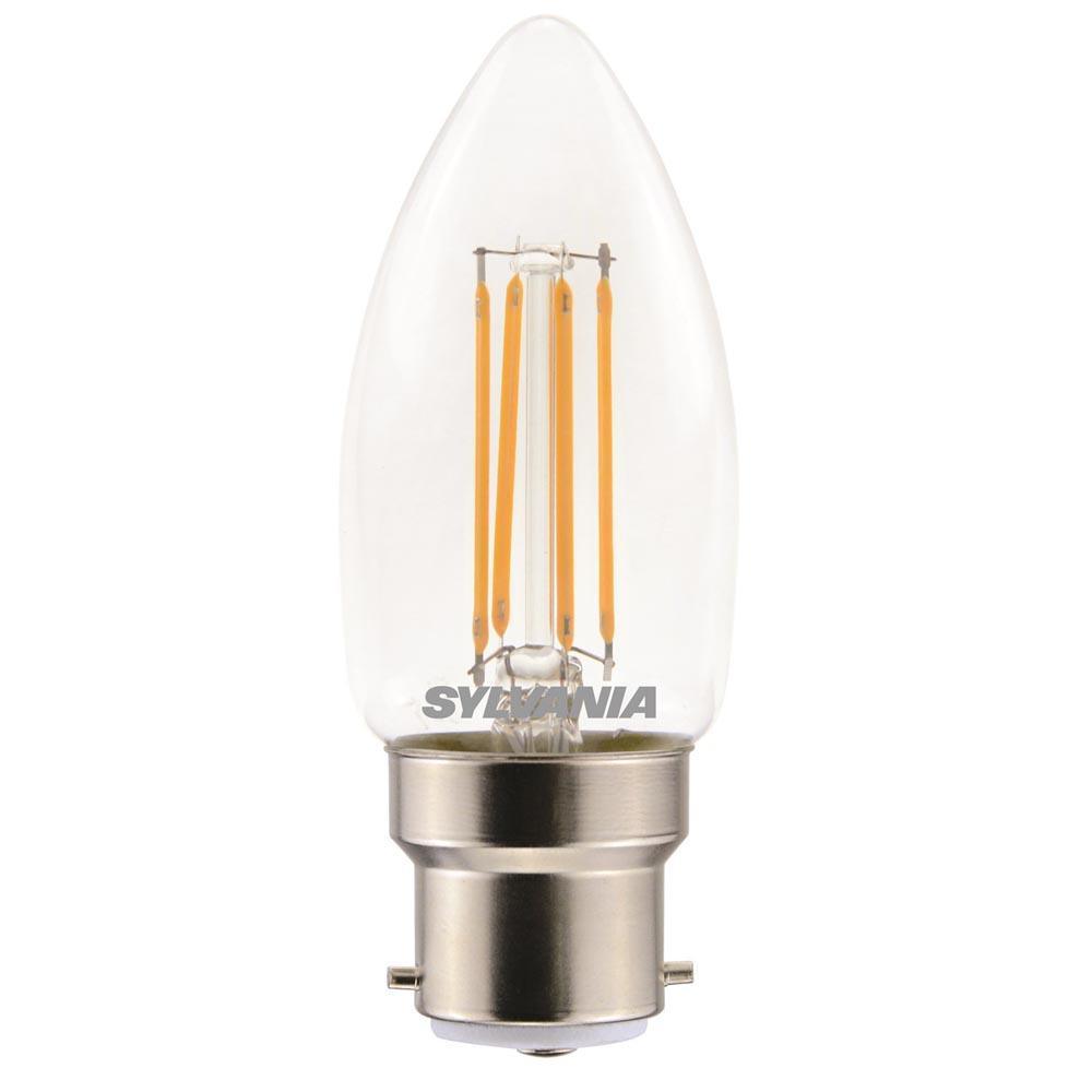 Sylvania - FL-CP-LCND4.5BCCVWW/DIM SYLn - Sylvania LED Candle 4.5W (40W) B22d 827 2700K Clear Dimmable MPN = 29343